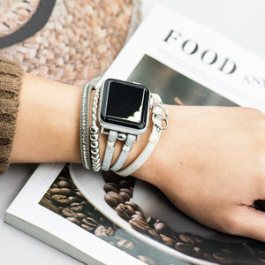 Beaded Boho Leather Apple Watch Band - silver-38mm 40mm 41mm-Insta Straps