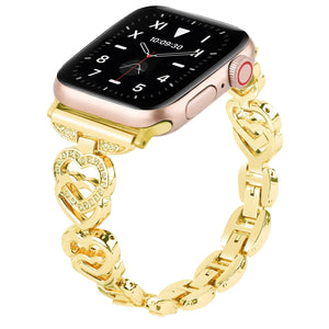 Luxury Diamond Heart Shaped Strap for Apple Watch - gold-42mm 44mm 45mm 49mm-Insta Straps
