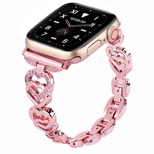 Luxury Diamond Heart Shaped Strap for Apple Watch - rose pink-42mm 44mm 45mm 49mm-Insta Straps