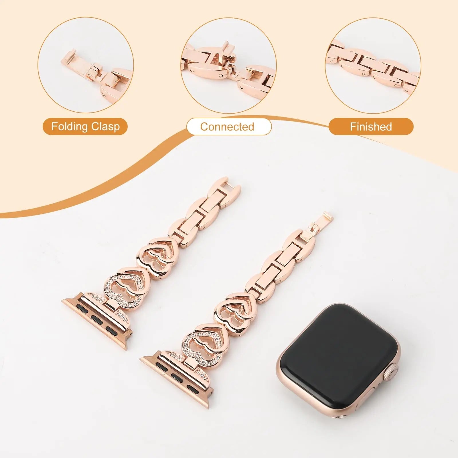 Luxury Diamond Heart Shaped Strap for Apple Watch - Champagne-42mm 44mm 45mm 49mm-Insta Straps