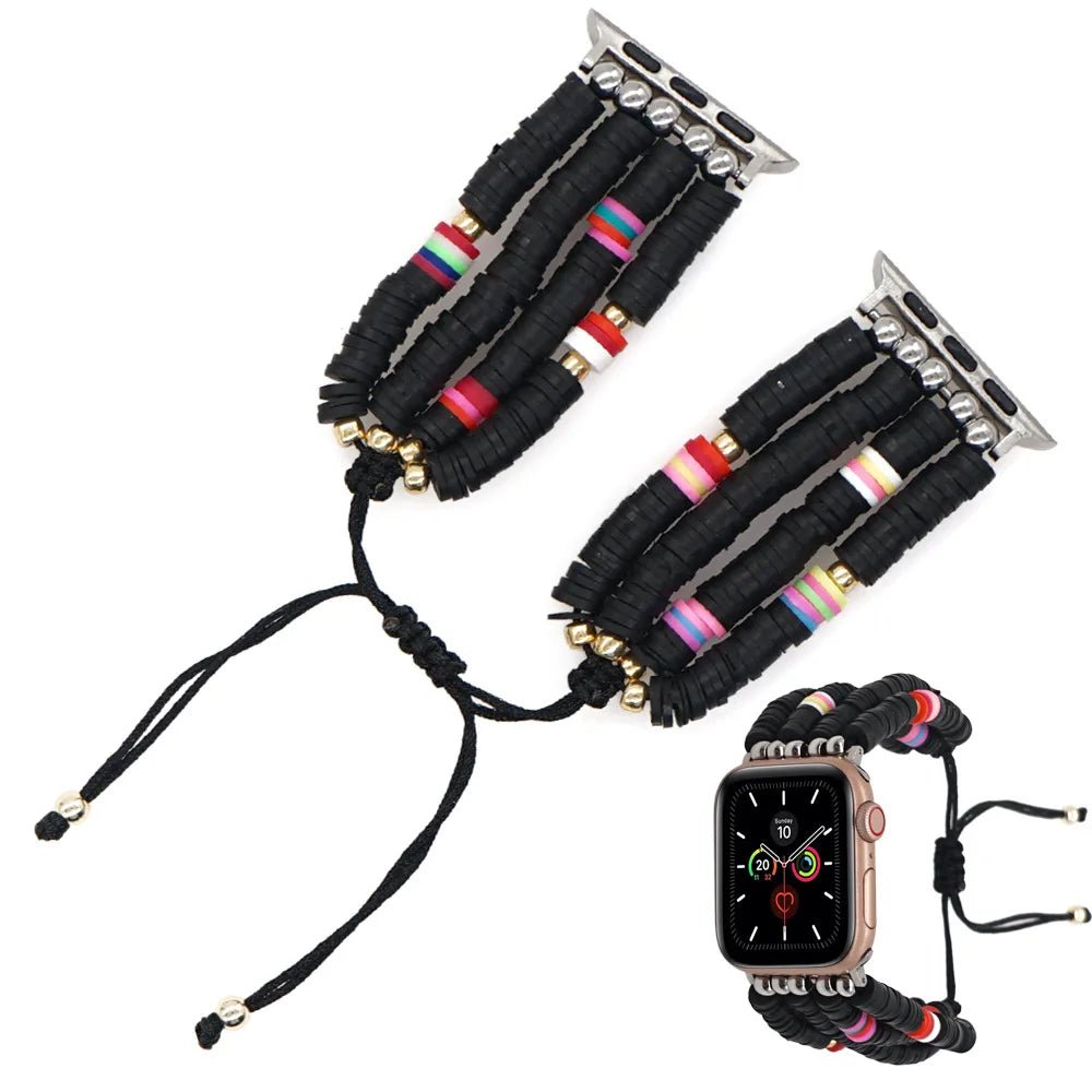 New Bohemian Hand Beaded Soft Pottery Woman Strap for Apple Watch - Black-38MM-40MM-Insta Straps