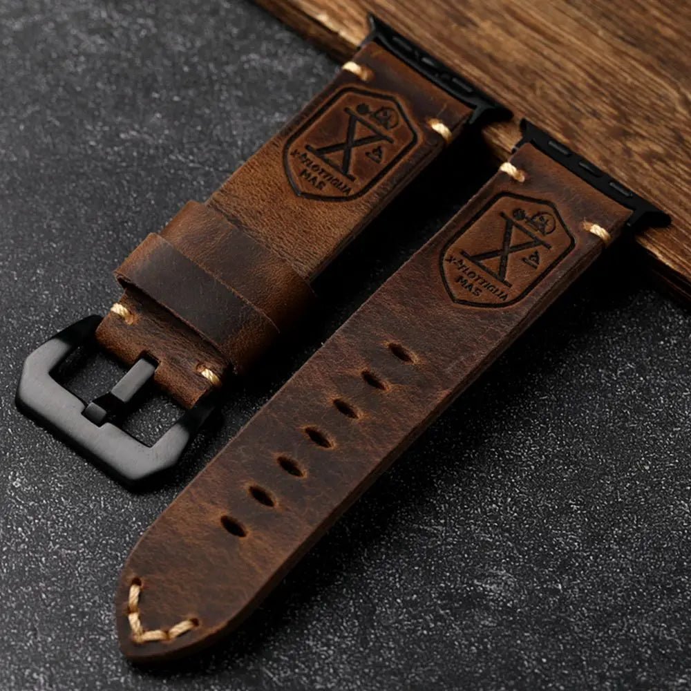 Handmade Vintage genuine Leather Apple Watch Band - black buckle-40mm-Insta Straps