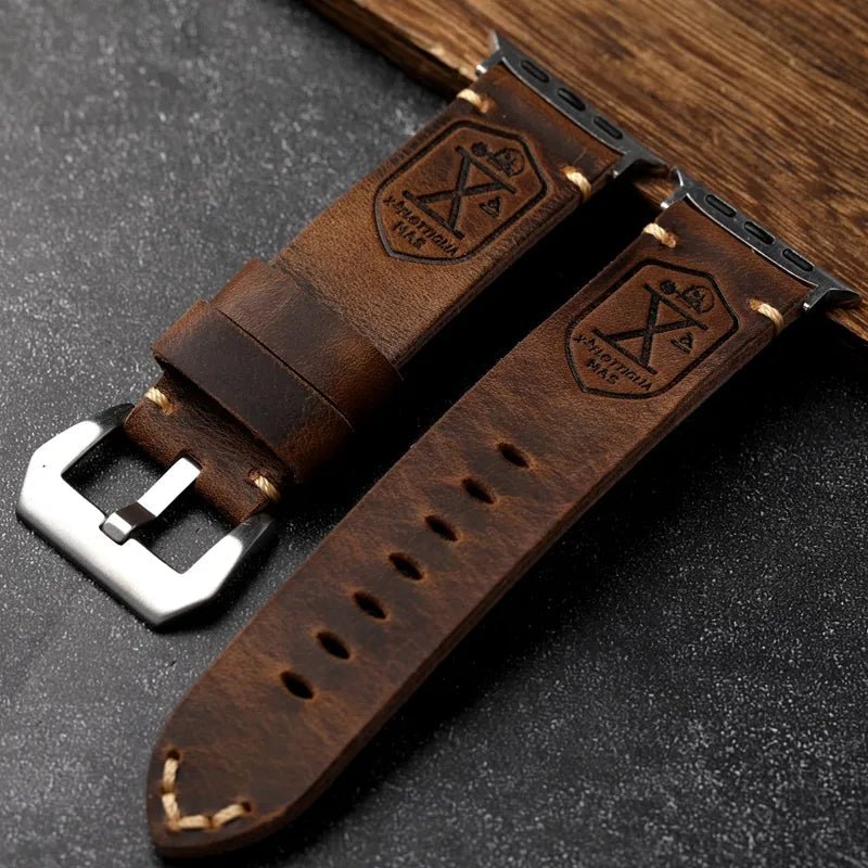 Handmade Vintage genuine Leather Apple Watch Band - sliver buckle-40mm-Insta Straps