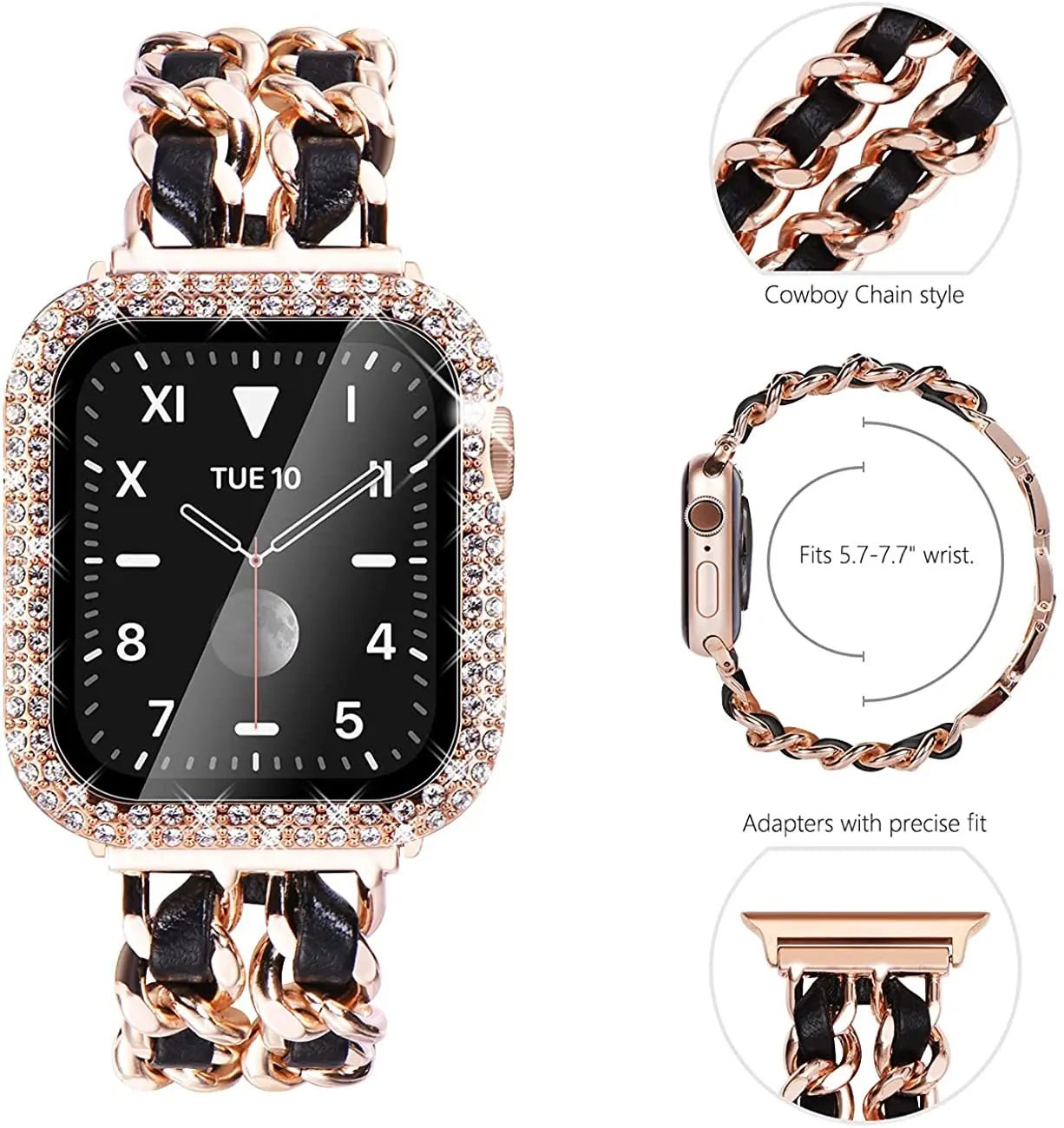 Luxury Glitter Case and Band For Apple Watch - black black-38mm-Insta Straps