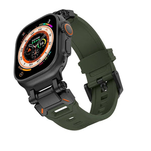 Rugged Metal and Rubber Apple Watch band - Green Black-42mm 44mm 45mm 49mm-Insta Straps
